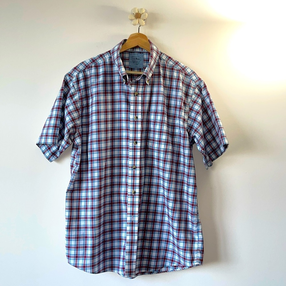 LL Bean Men's Wrinkle-Free Kennebunk Sport Shirt, Traditional Fit Short-Sleeve